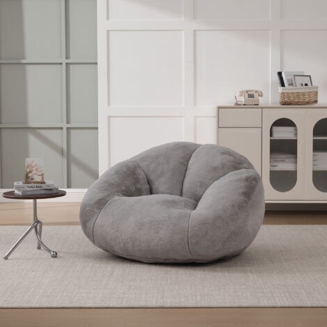 Pouf fauteuil velours pour salon/chambre, rembourrage mousse mémoire, antidérapant, 100x90x57 cm, gris clair