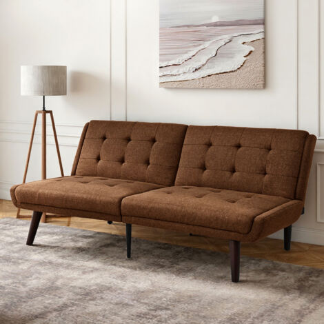 Canapé convertible 3‑en‑1 146 cm, lit-canapé avec dossier 5 positions, meuble de salon/chambre, tissu lin marron (1/4)