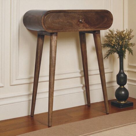 Console d'entrée en manguier massif, 1 tiroir, finition châtaigne, bois durable, brun, 60×30×78 cm (1/5)