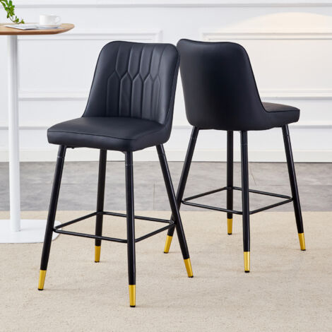 Lot de 2 tabourets de bar 100 cm avec repose-pieds, assise PU noir, structure métal noir