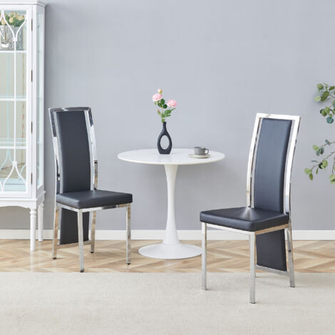 Lot de 2 chaises de salle à manger 109 cm avec dossier haut, métal argenté et PU noir (1/5)
