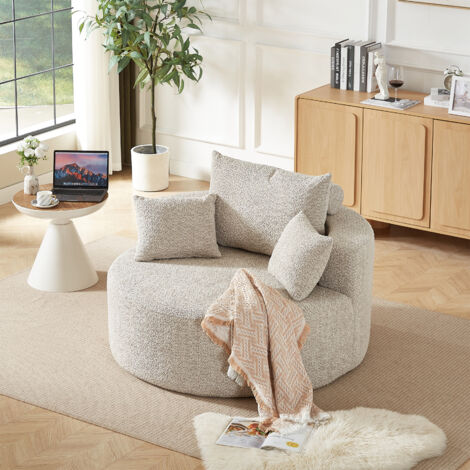 Fauteuil relax 1 place en chenille, sans montage, avec coussin dossier et appui-tête, kaki