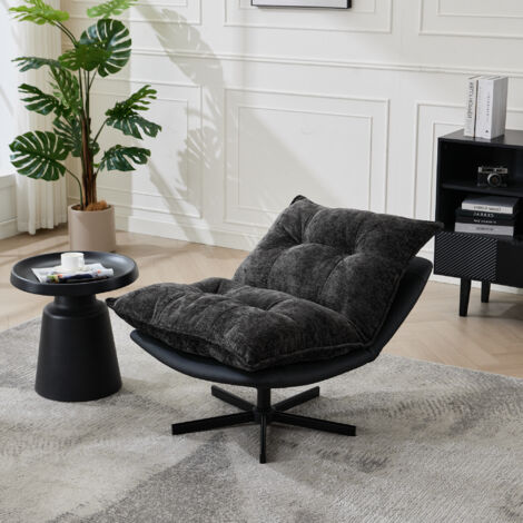 Fauteuil relax pivotant 360°, dossier réglable 3 positions, métal noir, chenille gris foncé (1/5)
