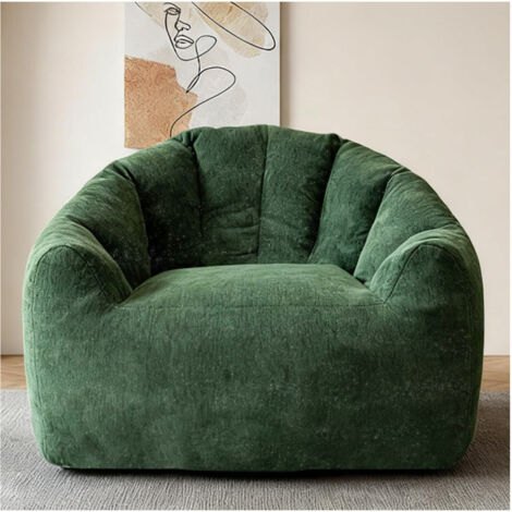Fauteuil pouf rond ergonomique pour salon et chambre, flanelle verte