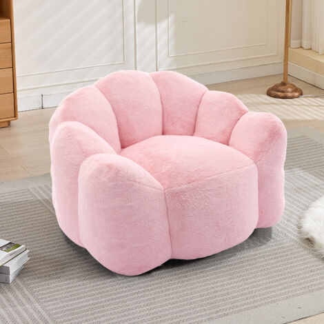 Fauteuil compact forme lotus, siège adulte pour salon et chambre, tissu peluche rose (1/5)