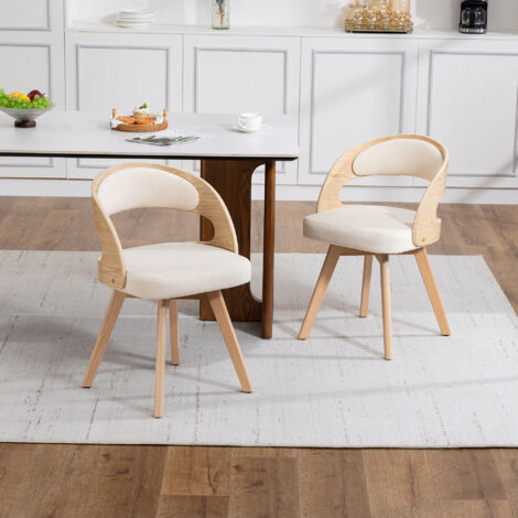 Chaise de salle à manger pivotante 360°, Fauteuil rembourré, 44x41x75 cm, cadre en bois, coussin en lin beige (1/5)