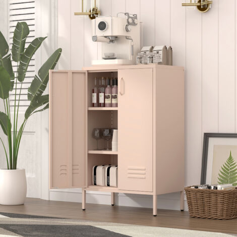 Armoire de rangement en métal, 2 portes, 2 étagères réglables, pour bureau cuisine garage, rose (1/5)