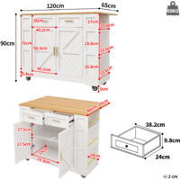 Desserte De Cuisine Multifonctionnelle Avec Plan De Travail Rabattable Extensible 120 65 Cm 2 Tiroirs Rangement Spacieux Sur Roulettes Desserte 97227580