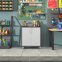 Meuble à outils roulante 75x42x88 cm pour garage & atelier, 2 portes, métal, noir/gris