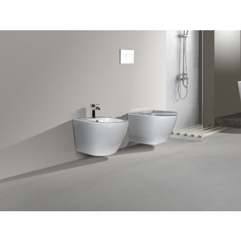 NALA Coppia Sanitari Sospesi Rimless senza brida linea tonda dimensioni ridotte coprivaso soft-close