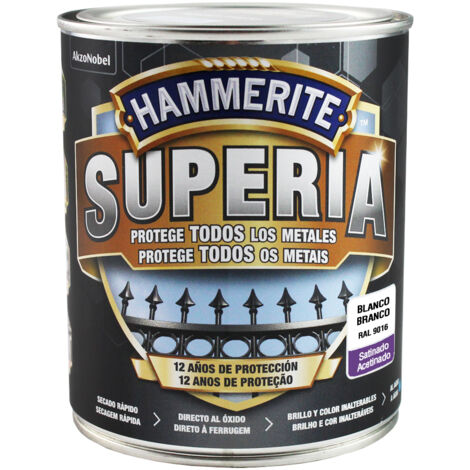 Hammerite Superia Esmalte antioxidante al agua, Satinado, Color Blanco, 750 ml