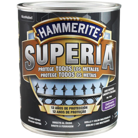 Hammerite Superia Esmalte antioxidante al agua Satinado Gris Oscuro 750 ml (1/2)