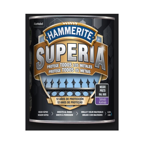 Hammerite Superia Esmalte antioxidante al agua Satinado Negro 750 ml (1/3)