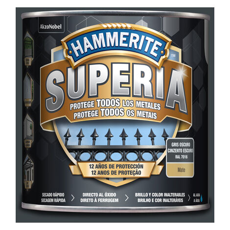 Hammerite Superia Esmalte antioxidante al agua Mate Gris Oscuro 2,5 L (1/2)