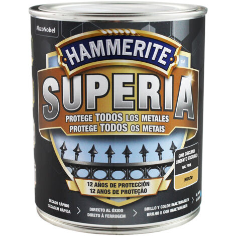 Hammerite Superia Esmalte antioxidante al agua Mate Gris Oscuro 750 ml (1/2)