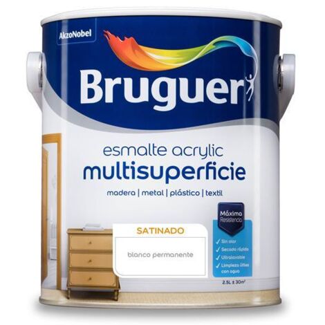Bruguer Acrylic Multisuperficie Esmalte al agua Satinado Blanco Permanente 2,5 L