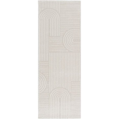 Tapis Salon à poil court, Boho géométrique - Blanc - 80cm x 220cm