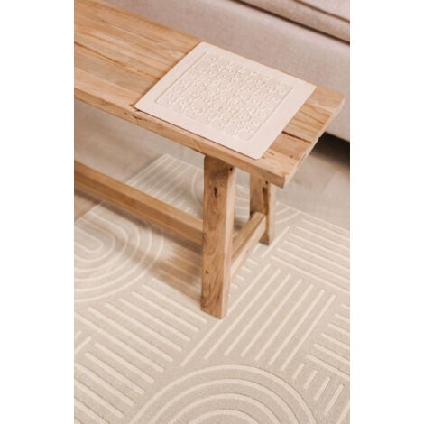 Tapis Salon à poil court, Boho géométrique - Blanc - 80cm x 220cm