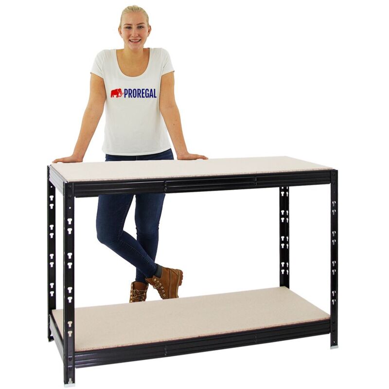 Établi Atelier PROREGAL Dino - Réglable Hauteur 90x160x60cm - Charge 600kg/étagère - Noir - Garantie 5 Ans