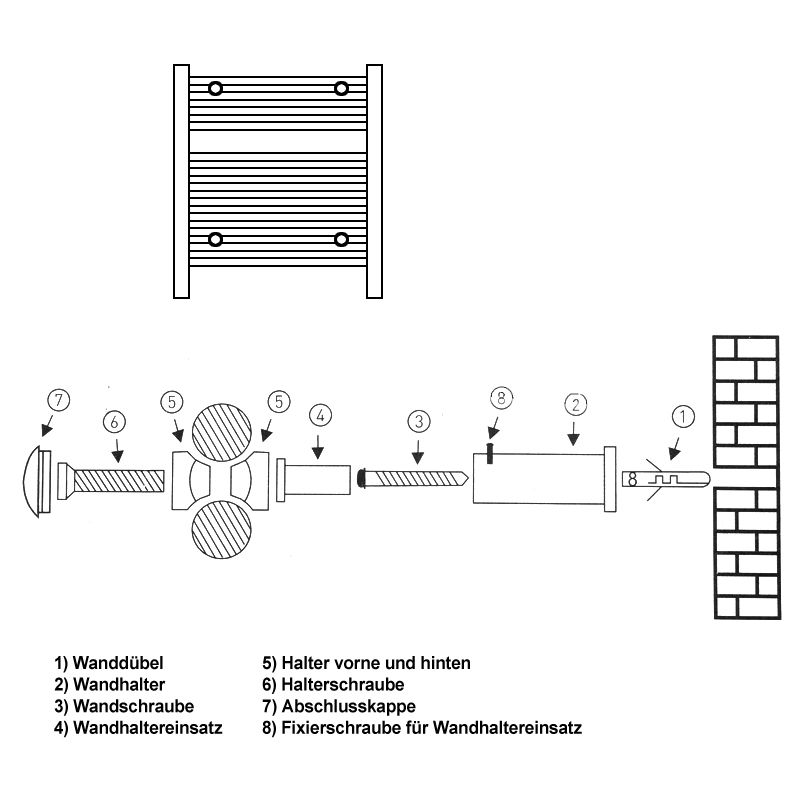 ECD Germany Halterung für Badheizkörper - Chrom - für gerade und gebogene  Modelle - Montagematerial Befestigung Satz Montage Set Aufhängung Halter  für Heizkörper Handtuchwärmer Handtuchtrockner