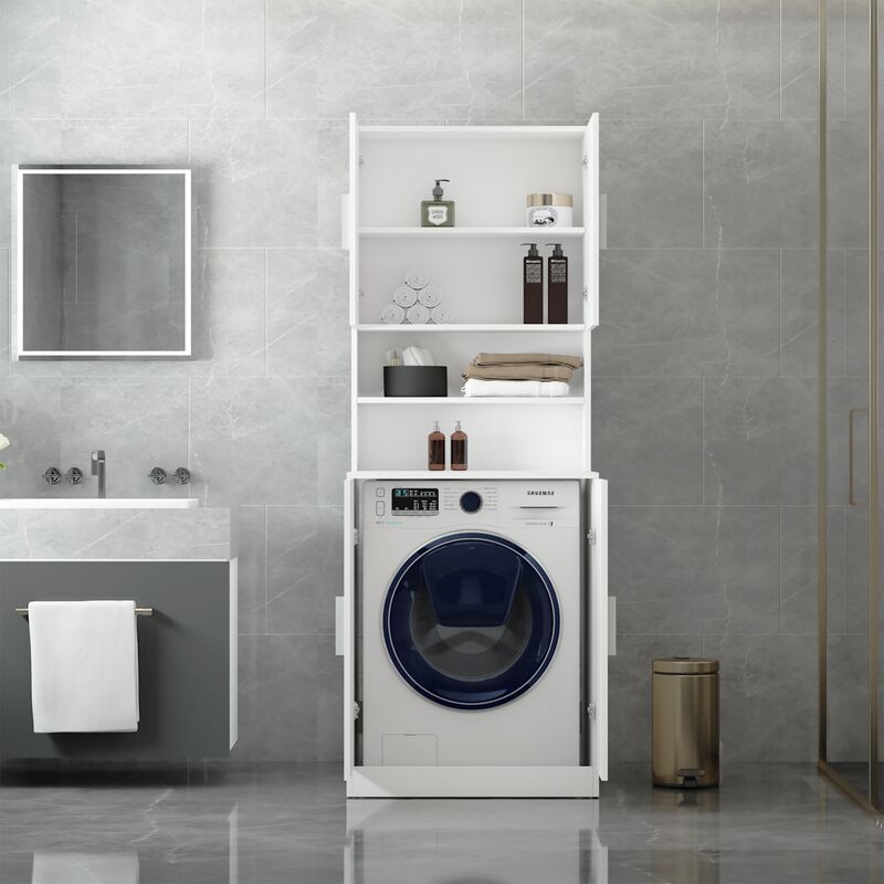 ECD Germany Waschmaschinenschrank mit 4 Türen, 70x70x190 cm, Weiß