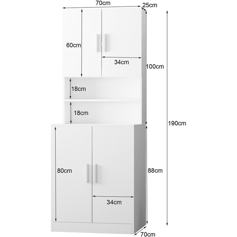 70x70x190 Weiß ECD Waschmaschinenschrank Türen, cm, 4 mit Germany