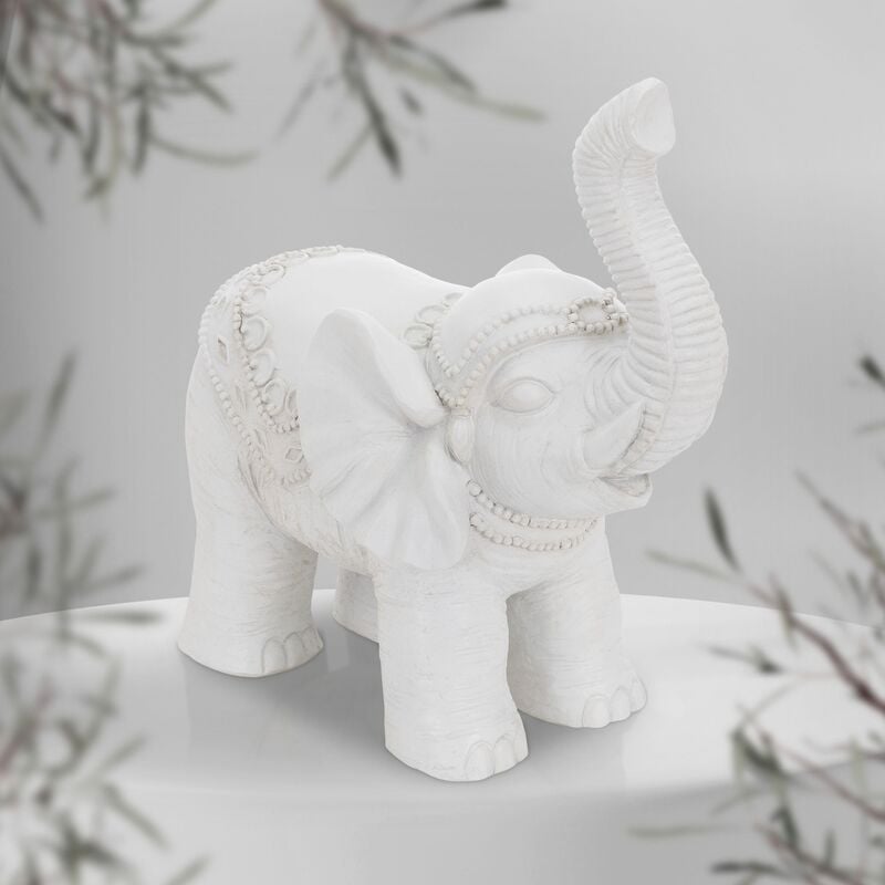 ML-Design Deko Figur Elefant, 36x19x39 cm, Weiß, Orientalische Finish,  witterungsbeständig, für Innen & Außen, Glückselefant Statue als Geschenk,  Feng Shui Skulptur, Reichtum Figur, Gartendeko Raumdek