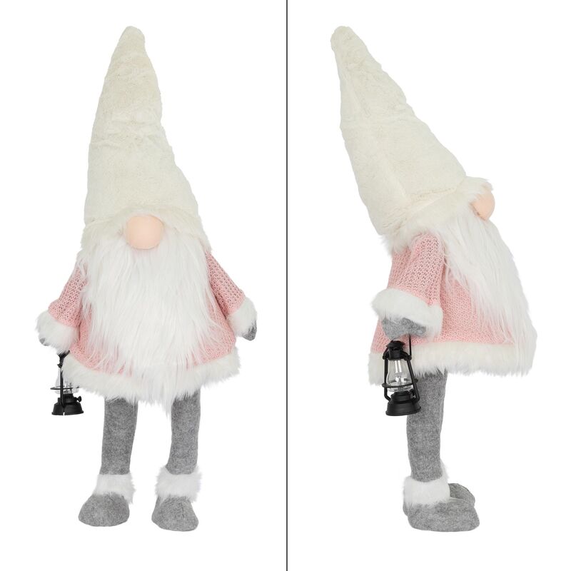 ECD Germany LED Wichtel-Figur, 80 cm, Rosa/Weiß, mit warmweiß beleuchtete  Laterne und Nase, stehend batteriebetrieben, Weihnachtsdeko  Weihnachtswichtel Weihnachtszwerg Deko Zwerg Gnom Plüsch Puppe mit