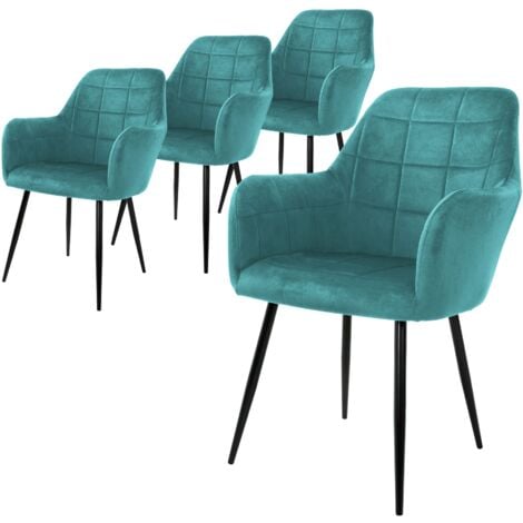 ECD Germany 6er Set Esszimmerstühle - Samtbezug Mit Armlehnen, Schwarz Mit Metallbeinen