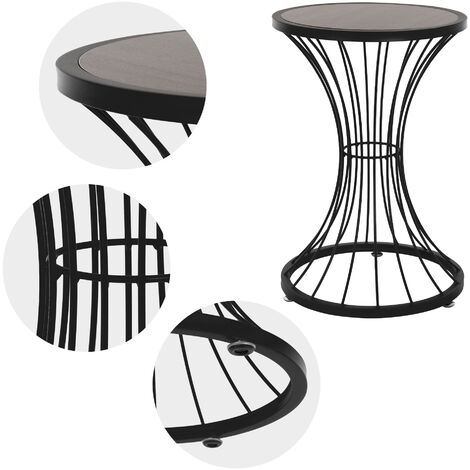 ML-Design Beistelltisch Stundenglas-Form, Ø 38x57 cm, Schwarz, aus Metall, Holz Tischplatte, Standsichere Drahtgestell, Couchtisch Sofatisch Wohnzimmertisch Metalltisch Kaffeetisch Nachttisch
