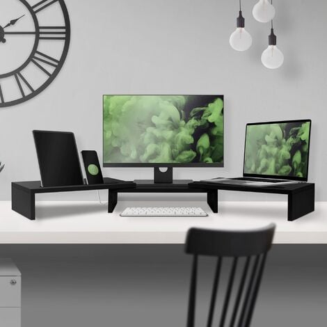 ML-Design Dual Monitor Stand Riser, 110x27x10,5 cm, Schwarz, aus Holz,  Monitorständer für 2 Monitore