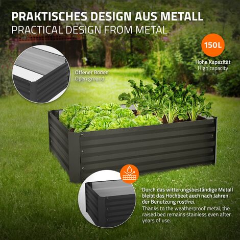 ML-Design Hochbeet 4er Set Metall - 120x60x30cm Anthrazit, 200 Liter, Wetterfest