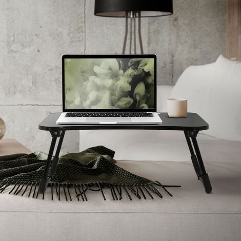 ML-Design Laptoptisch fürs Bett/Sofa, 60x40 cm, Schwarz, aus MDF, klappbar,  Betttisch mit 4 USB