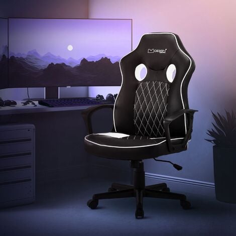 ML-Design Gaming Stuhl mit Wippfunktion, Schwarz/Weiß, aus Kunstleder,  Ergonomischer Bürostuhl mit Armlehne, Drehstuhl höhenverstellbar, S-förmige  Rückenlehne, Racing Gamer Stuhl Arbeitsstuhl Schreibt