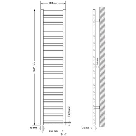 ECD Germany Badheizkörper Sahara - Handtuchwärmer 500x1600mm Weiß Mit Seitenanschluss - Perfekter Heizkörper Für Bad & Küche