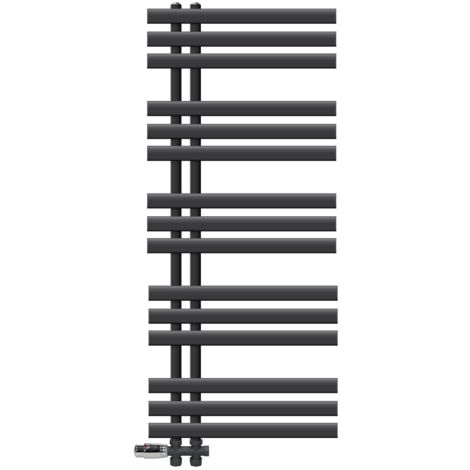 LuxeBath Badheizkörper Iron EM 500x1200 mm Anthrazit Seitenanschluss mit Anschlussgarnitur Thermostat Durchgang Boden, Design Heizkörper Bad Heizung Handtuchwärmer Handtuchtrockner Handtuchheizkörper (1/5)
