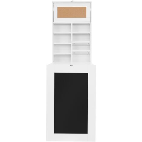 ML-Design Wandtisch klappbar, Weiß, Wandklapptisch mit Tafel, 8 Fächern und Pinnwand, Schreibtisch zum ausklappen, Klapptisch Wandmontage, Klappschreibtisch mit Regal, Esstisch Laptoptisch Bartisch