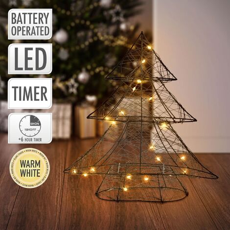 ECD Germany LED Deko Baum Weihnachten mit 20 warmweißen LEDs, 28x30 cm,  Metall, Künstlicher Weihnachtsbaum mit