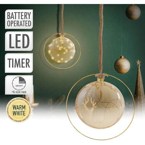 ECD Germany LED Weihnachtskugel, Ø15 cm, Gold, aus Metall, mit 30  warmweißen LEDs, 80 cm Seil,