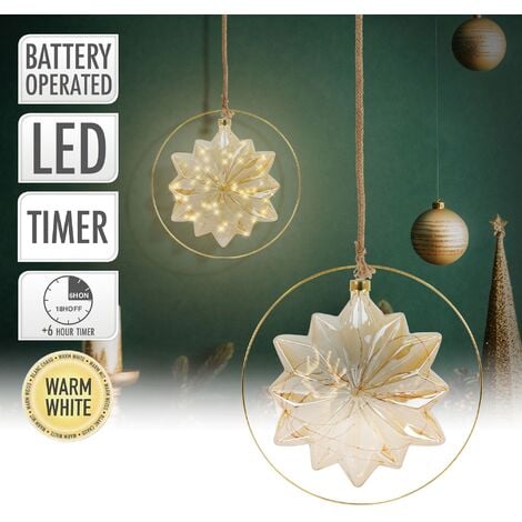 ECD Germany LED Weihnachtsstern, Ø18 cm, Gold, aus Metall, mit 40  warmweißen LEDs, 80cm Seil, Glasstern