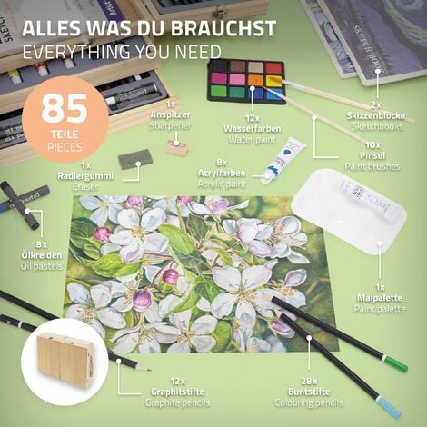 175-teiliges Premium-Kunstset Im Holzkoffer - Alles Für Künstler & Hobby-Maler