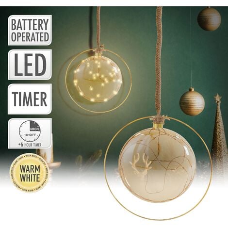 ECD Germany LED Weihnachtskugel, Ø18 cm, Gold, aus Metall, mit 40 warmweißen  LEDs, 80 cm Seil
