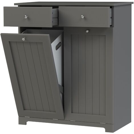 HOMCOM Badezimmerschrank Mit Wäschekörben - Bambus Schrank 82x33x88cm