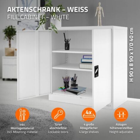 MMT Büroschrank Weiß - 75cm Hoch Mit Schloss