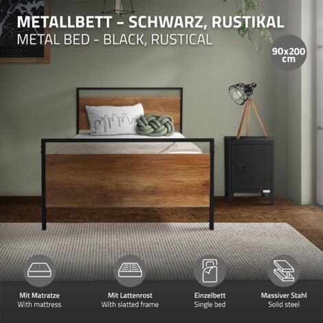 ML-Design Metallbett 90x200 cm mit Matratze H:16 cm & Lattenrost ...