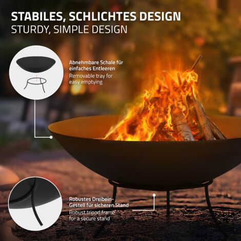 Produktbild von Köhko Feuerschale Marbela-XL – ø 55 Cm, Höhe 23 Cm, Aus Stahl, Mit 3 Standfüßen – Für Grillabend, Gartenfeuer & Camping – Stabil, Rostet Elegant