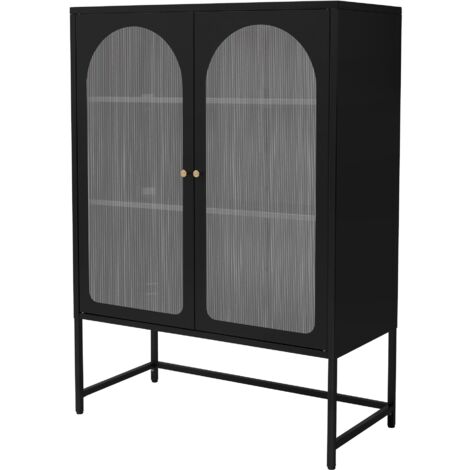 ML-Design Vitrinenschrank 85x120x40 cm, Schwarz, Vitrine mit 3 Ablage-/Regalfächer und 2 Türen, Wohnzimmer Metallschrank aus Stahl, Industrieller Stil, Kommode Bücherschrank Aktenschrank Standschrank (1/5)