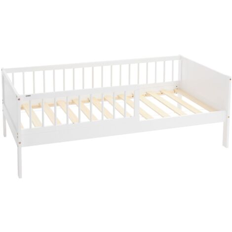 ML-Design Kinderbett 80x160 cm, Weiß, Einzelbett für Kinder mit Lattenrost und Rausfallschutz, Jugendbett aus Kiefernholz, Holzbett, Bettgestell für Jungen & Mädchen, Massivholz Babybett Kleinkindbett (1/5)
