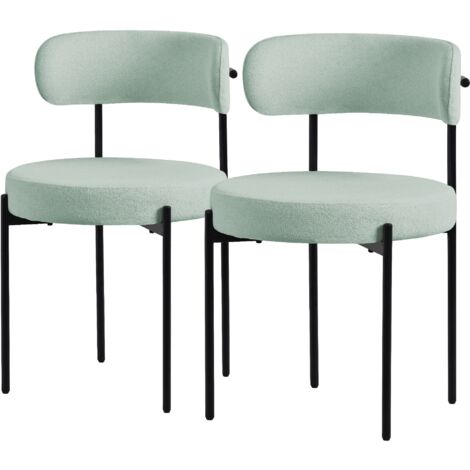 ML-Design Esszimmerstühle 2er Set, Küchenstuhl aus Teddystoff Grün, Wohnzimmerstuhl mit Rückenlehne, Polsterstühle mit schwarzen Metallbeinen, Loungesessel ergonomisch, Stühle für Esszimmer/Wohnzimmer (1/5)