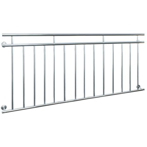 ECD Germany Französischer Balkon 90x184 cm mit 14 Füllstäben, Silber glänzend, aus Edelstahl, Balkongeländer Stabgeländer Balkonbrüstung Balkongitter Fenstergeländer Außen Fenstergitter Fensterschutz